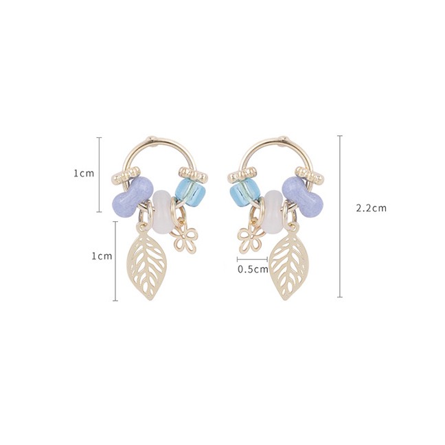 LRC Anting Tusuk Fashion 925 Silver Needle Hollow Flowers Leaves Circle Earrings D98864