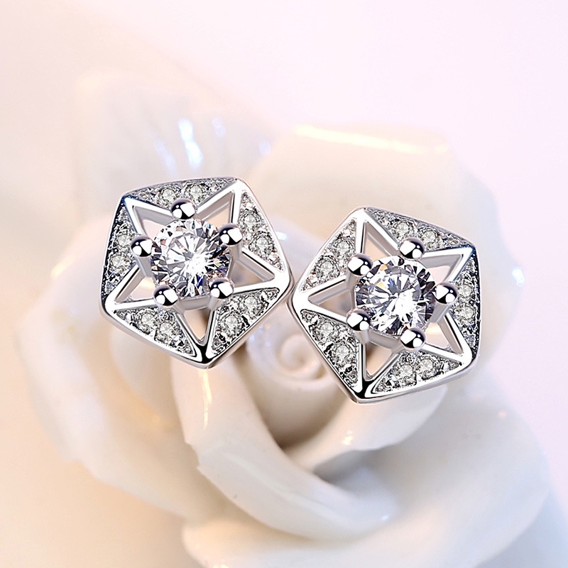 925 Perak Anting Anting Wanita Perhiasan Fashion bintang berujung lima alami/Subang Telinga anting perempuan