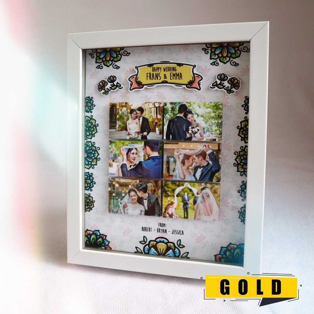 Hampers Kado Nikah Pernikahan Bingkai CLASSIC 6 FOTO Wedding Gift GOLD Doodle Art
