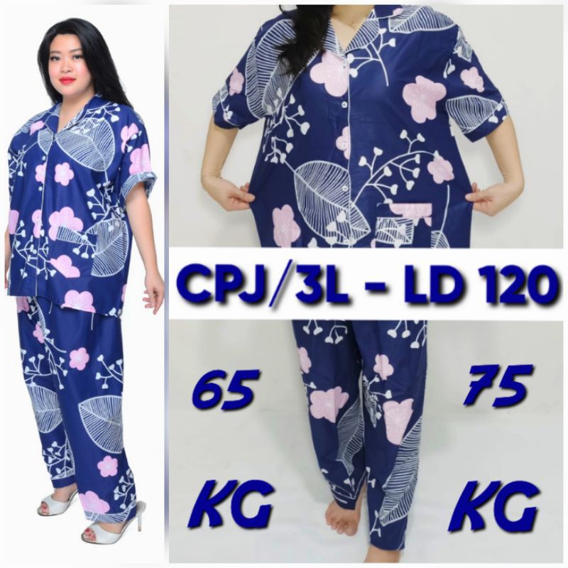 BIG SIZE PIYAMA KATUN JUMBO LD 120 130 / baju tidur piama lengan pendek celana panjang