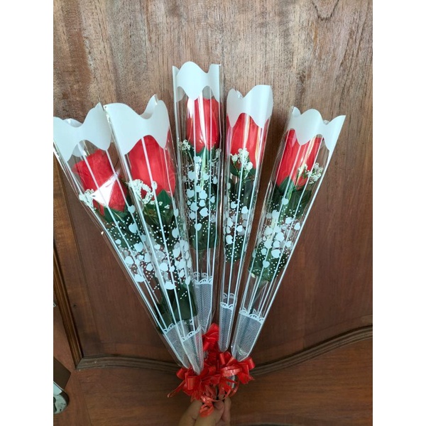 Bunga mawar plastik merah 1 tangkai