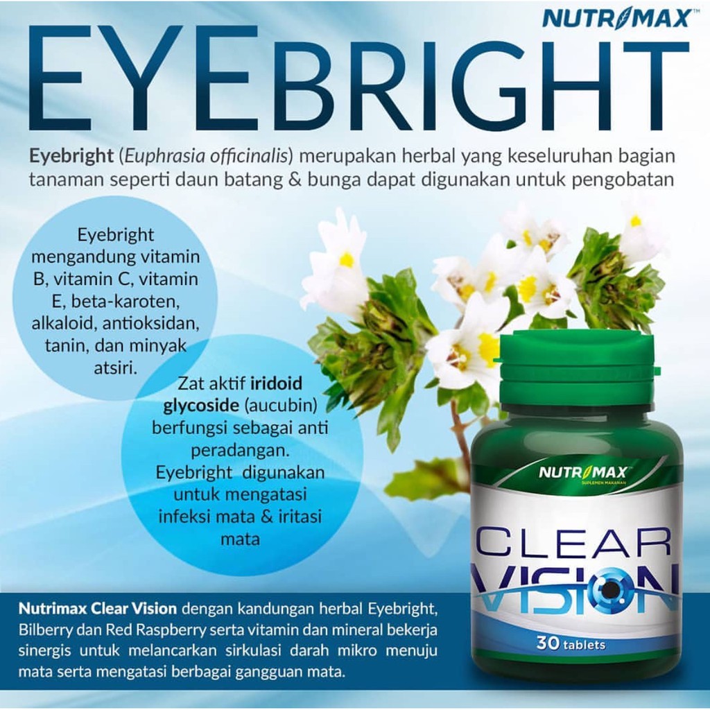 BPOM NUTRIMAX CLEAR VISION WITH EYEBRIGHT HERB ISI 30 / VITAMIN MATA MINUS / VITAMIN GLUKOMA / SYE