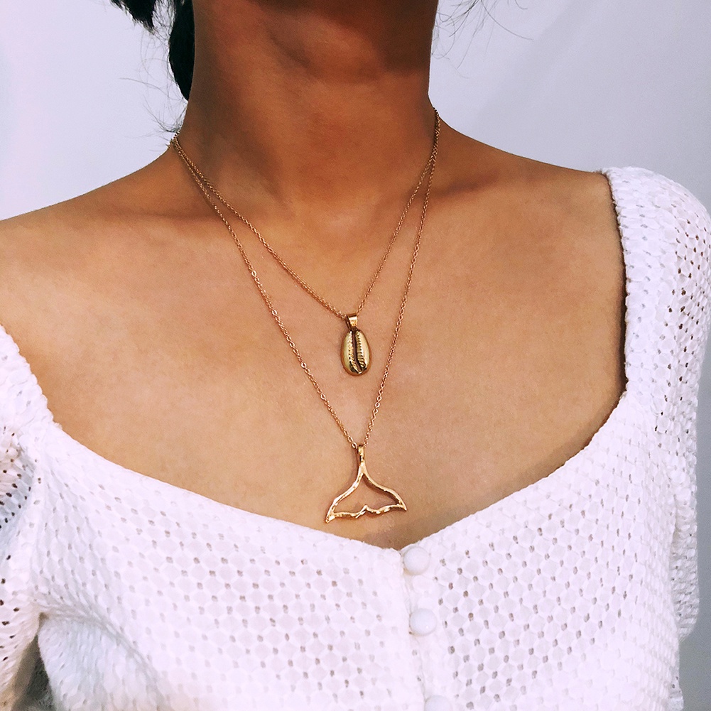 Hu Hu Hu Hu Hu Alat Bantu Pasang Kacamata♡ Kalung Liontin Ekor Ikan Model Dua Lapis Untuk Hadiah