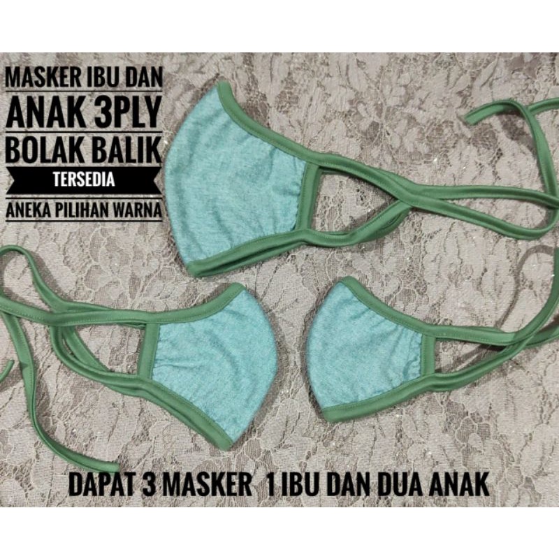 Masker ibu dan anak 3ply Bolak balik