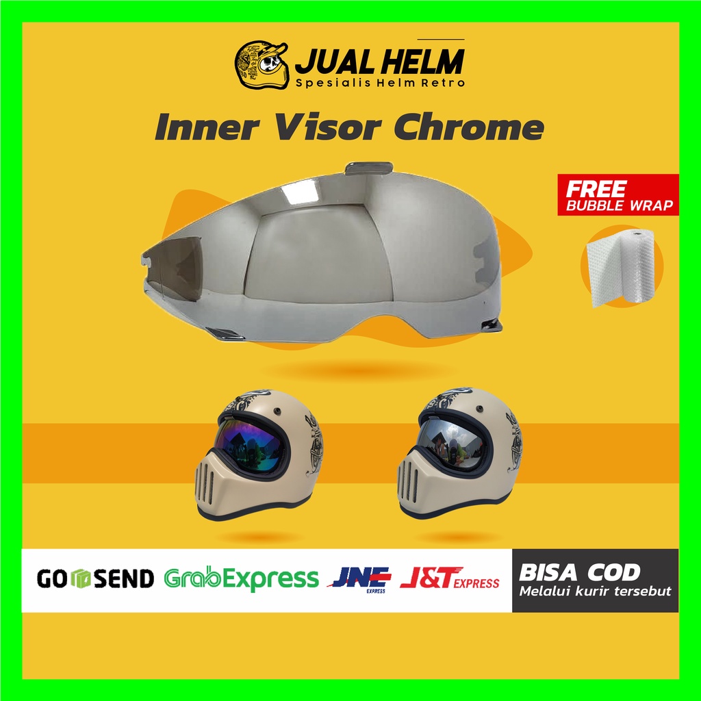 Kaca Inner Visor Helm Cakil HBC Chrome dan Pelangi (Inner Visor Cakil/Helm Vespa/Helm Retro/Helm Bogo)