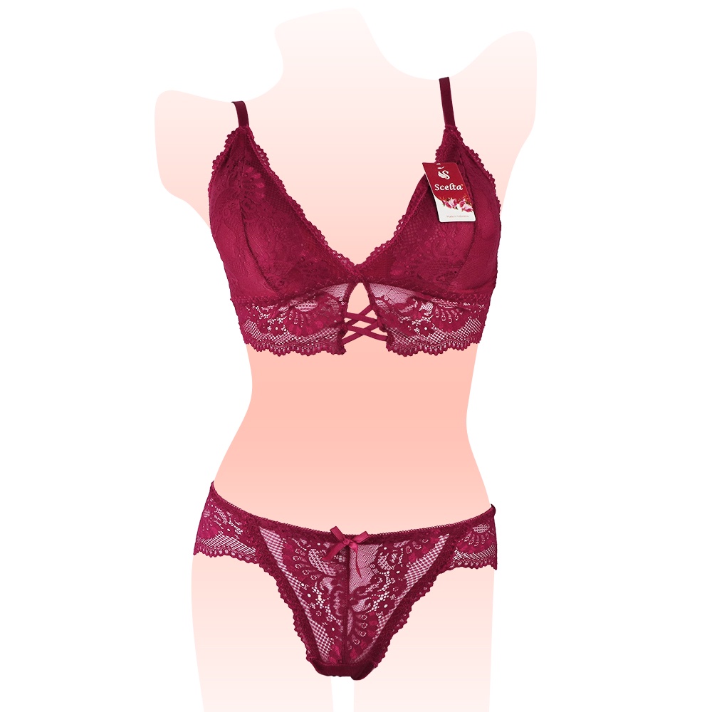 Scelta - Sexy Bra Set Celana Dalam Transparan Bralette Renda Setelan BH SC 1792 SET