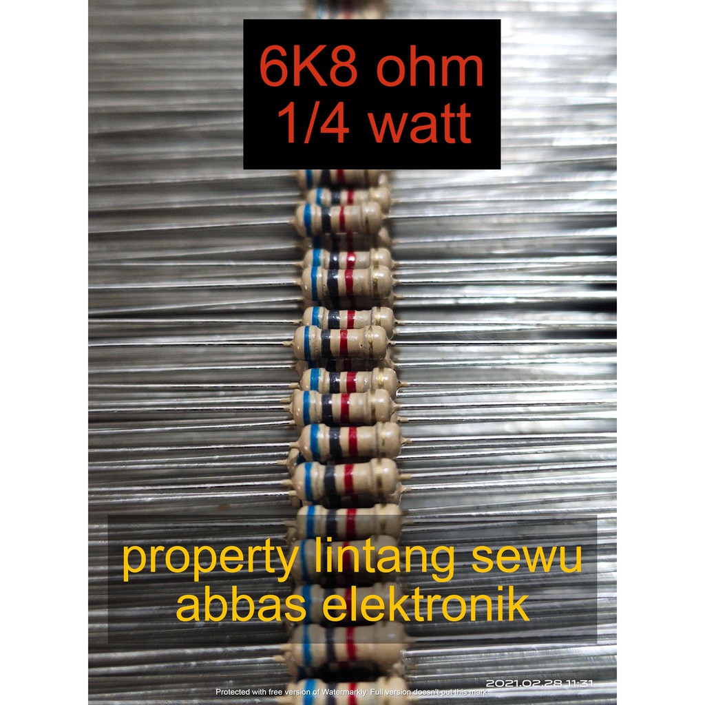 10PCS resistor 6k8 ohm 6800 ohm 0.25 watt 1/4 watt