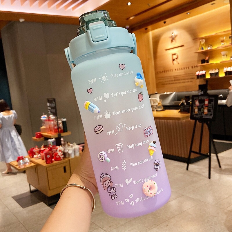 READY STOCK Botol Minum Pastel Sticker Jumbo 2L Seperti Quifit / Botol Reminder / Botol Unik-TOSCA PASTEL