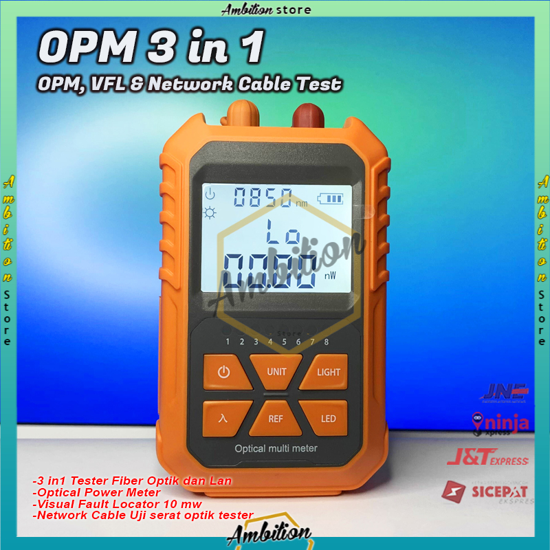 [BISA COD] Optical Power Meter 3 In 1 Plus VFL 5MW Lengkap Dengan Lan Tester NB OPM VFL lan tester