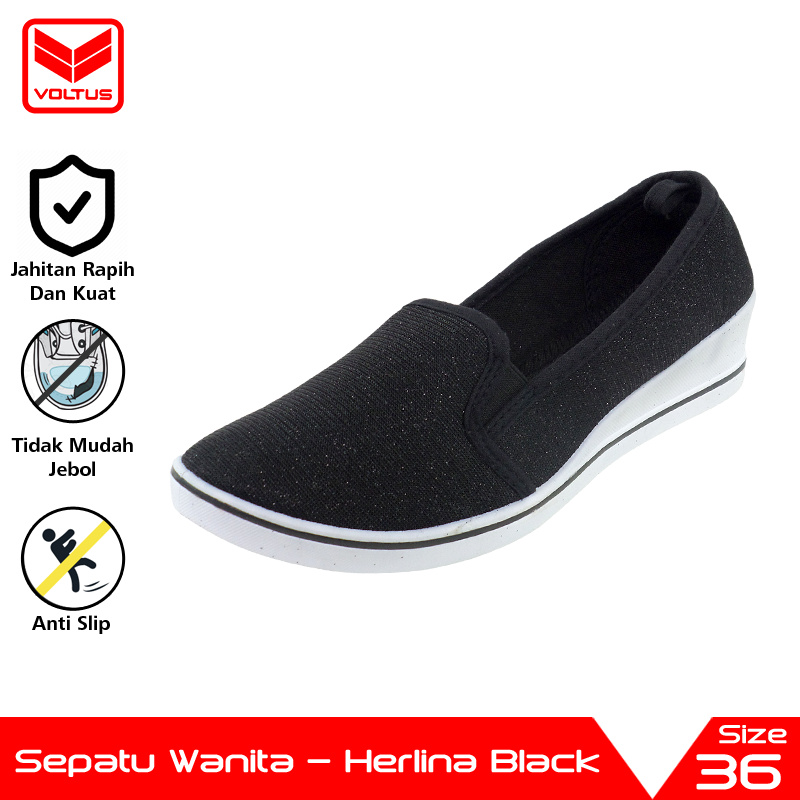 aha VOLTUS Sepatu Kasual Wanita Size 36 - 41 Herlina Black Slip On Women Casual Shoes VOL-9556011 Hi