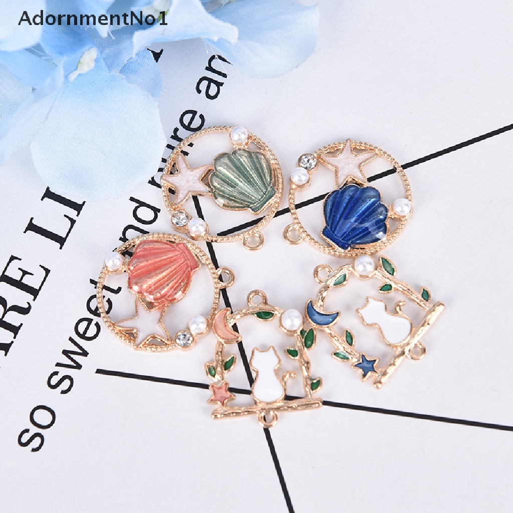 (AdornmentNo1) 10pcs / Set Liontin Enamel Bentuk Bintang Laut / Kerang / Mutiara Untuk Kerajinan Tangan DIY