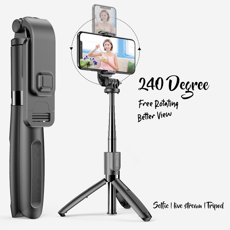 3 in 1 Phone Holder, Selfie Stick and Tripod with Bluetooth Remote - Tongsis Tomsis Bluetooth