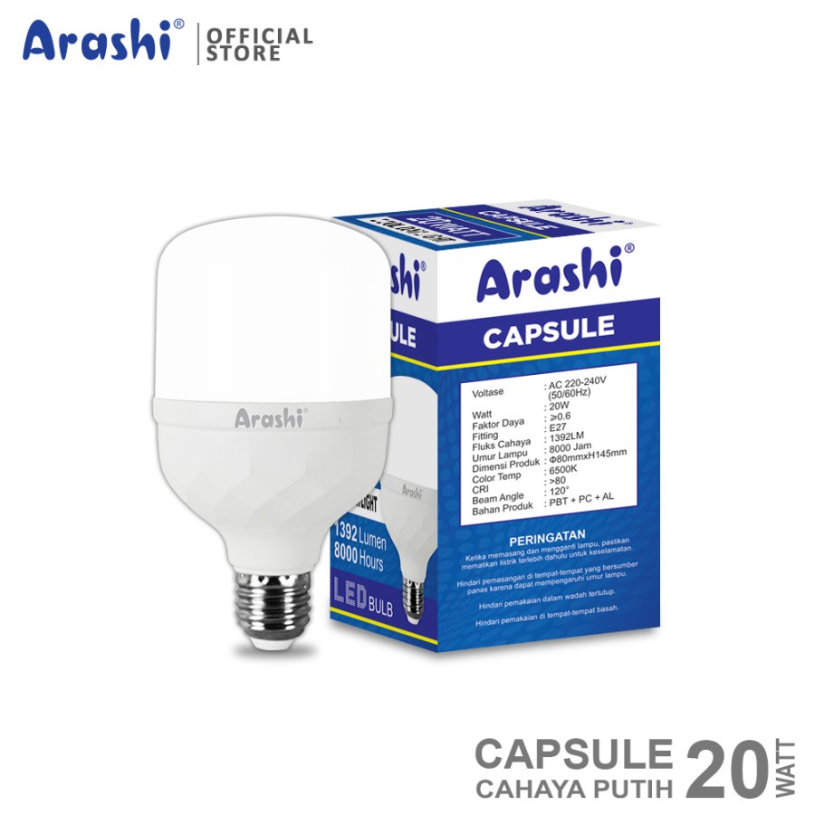 Arashi Lampu LED Capsule 20 Watt CDL Putih Bohlam LED Capsule