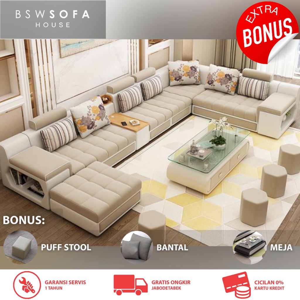 BSW008U SOFA L BED MINIMALIS SOFABED KURSI RUANG TAMU & KELUARGA MEWAH PREMIUM MODERN MURAH LETER U 