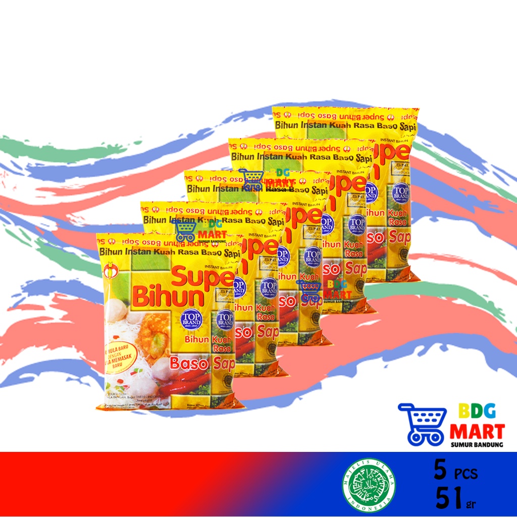 

5PCS Super Bihun Baso Sapi Bihun Instan Paling Nikmat Bumbu Atom Halal - 5pcs x 65gr