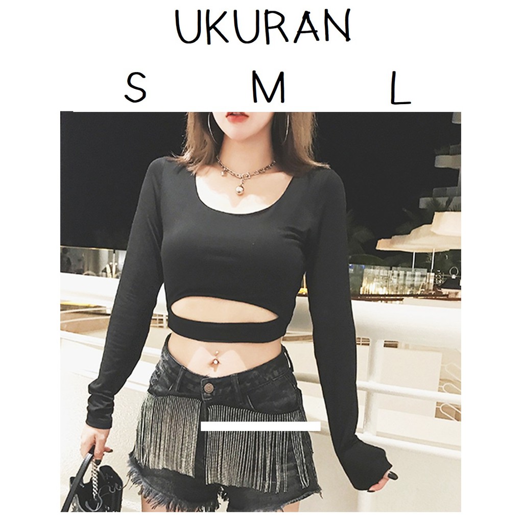 Atasan baju kaos hitam lengan panjang clubbing seksi sexy Atasan baju kaos hitam lengan panjang clubbing seksi sexy