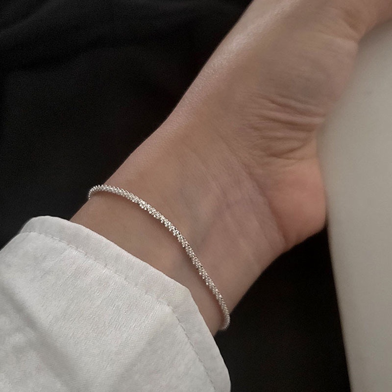 Gelang Tangan Rantai Sterling Silver 925 Simple Berkilau Untuk Wanita