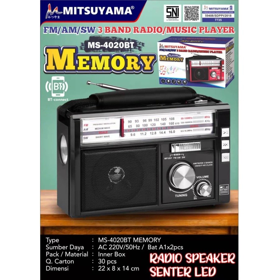 COD RADIO MITSUYAMA MS-4020BT MEMORY X-BASS 3 BAND FM/AM/SW/MUSIC PLAYER