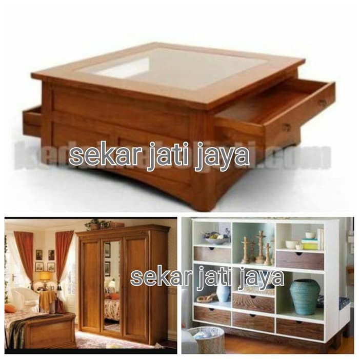 Meja tamu, lemari pakaian dan partisi penyekat ruangan jati jepara