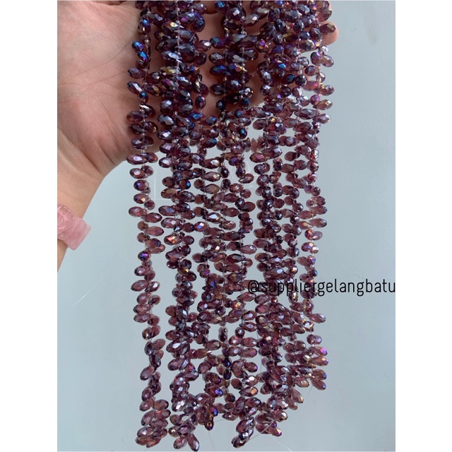 KRISTAL CEKO TETES AIR MATA 6MM UNGU AMETHYST QUARTZ LUBANG SAMPING