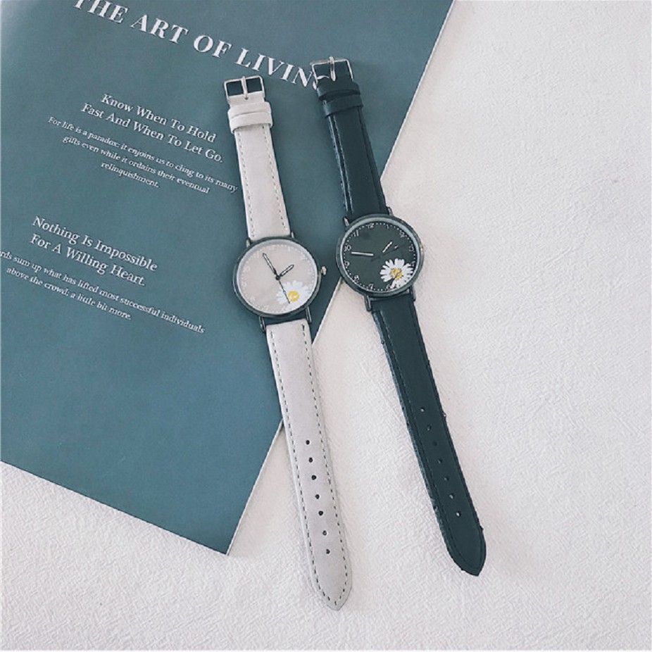 Jam Tangan Analog Quartz Wanita Strap PU Bunga Daisy Kecil Fashion Wanita Import-7