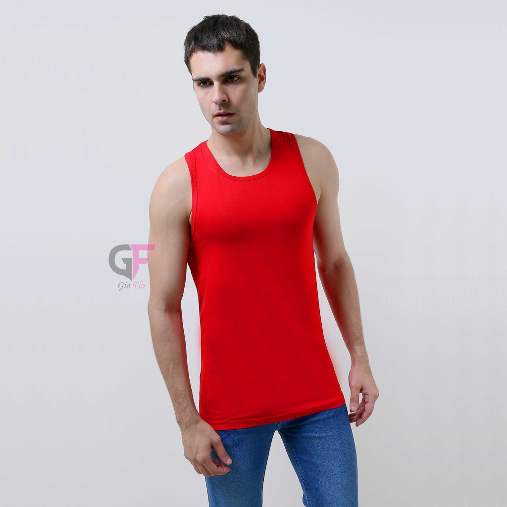 GIOFLO Kaos Tank Top Singlet Pria Fitness Gym Polos Stretch Merah / SGL 15