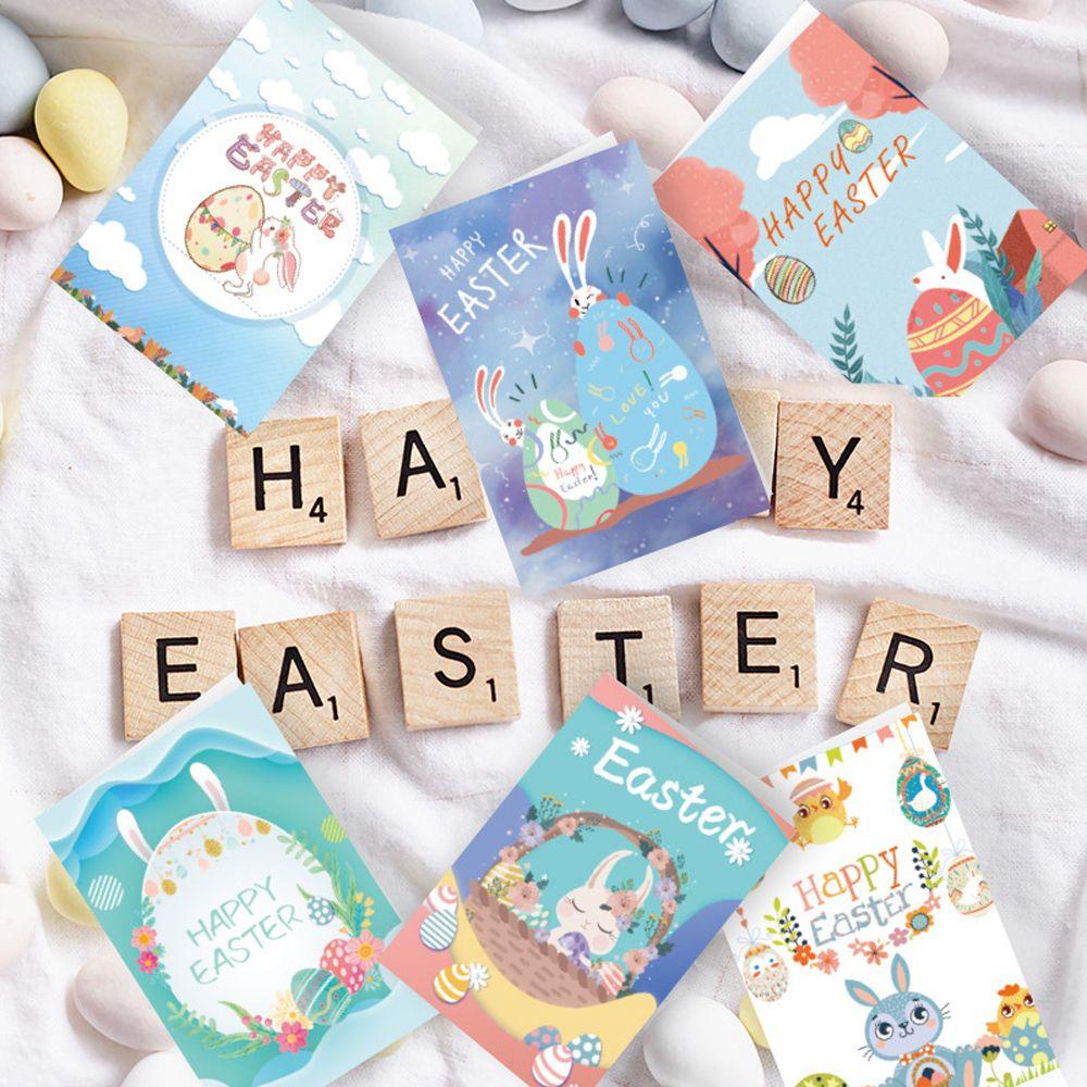 R-flower 6PCS Kartu Ucapan Paskah Happy Easter Rabbit Telur Paskah Paper Card