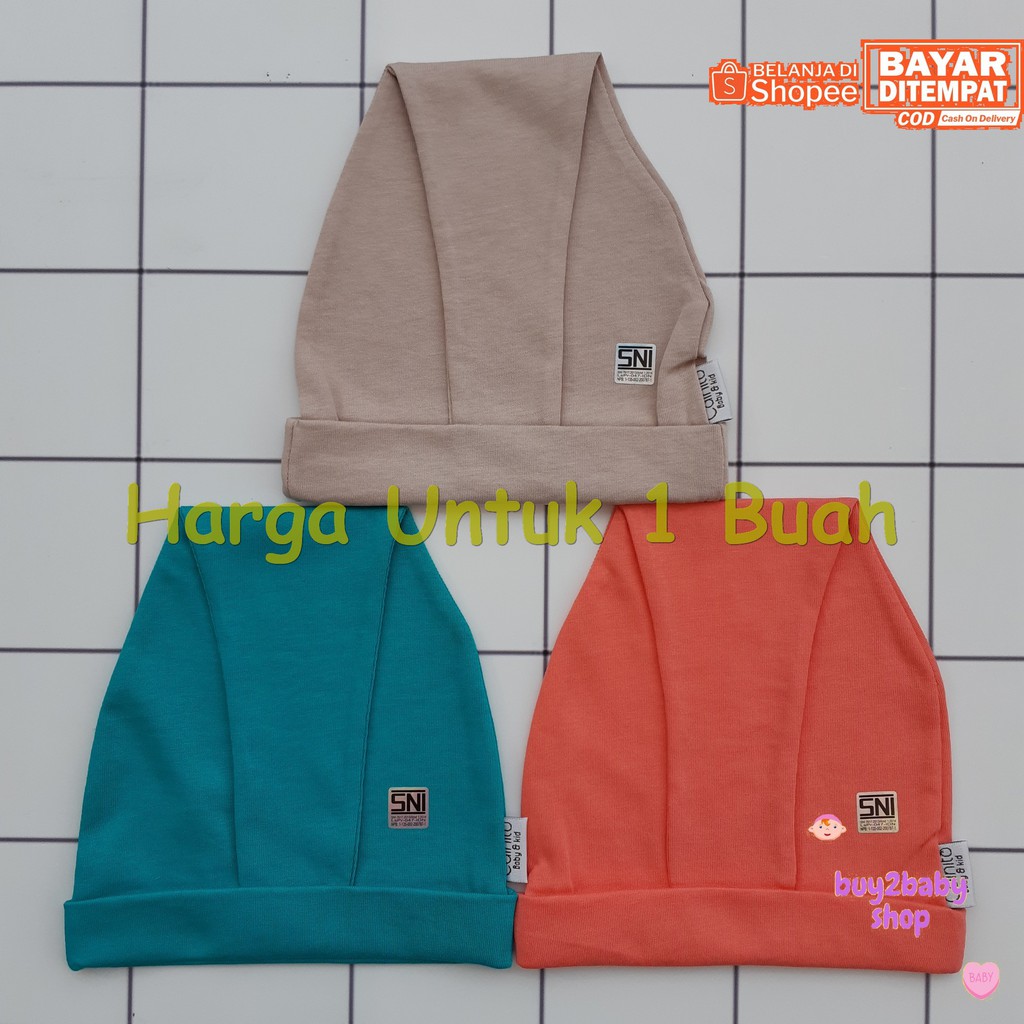 Topi kupluk bayi model kuncung panjang warna polos Cainito 0-3 Bulan isi 1 PCS