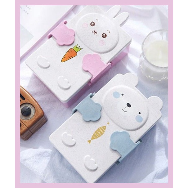 Kotak Bekal Makan Anak Tempat Makan Anak 2 Sekat Motif Kelinci Beruang Lunch Box Rabbit Bear