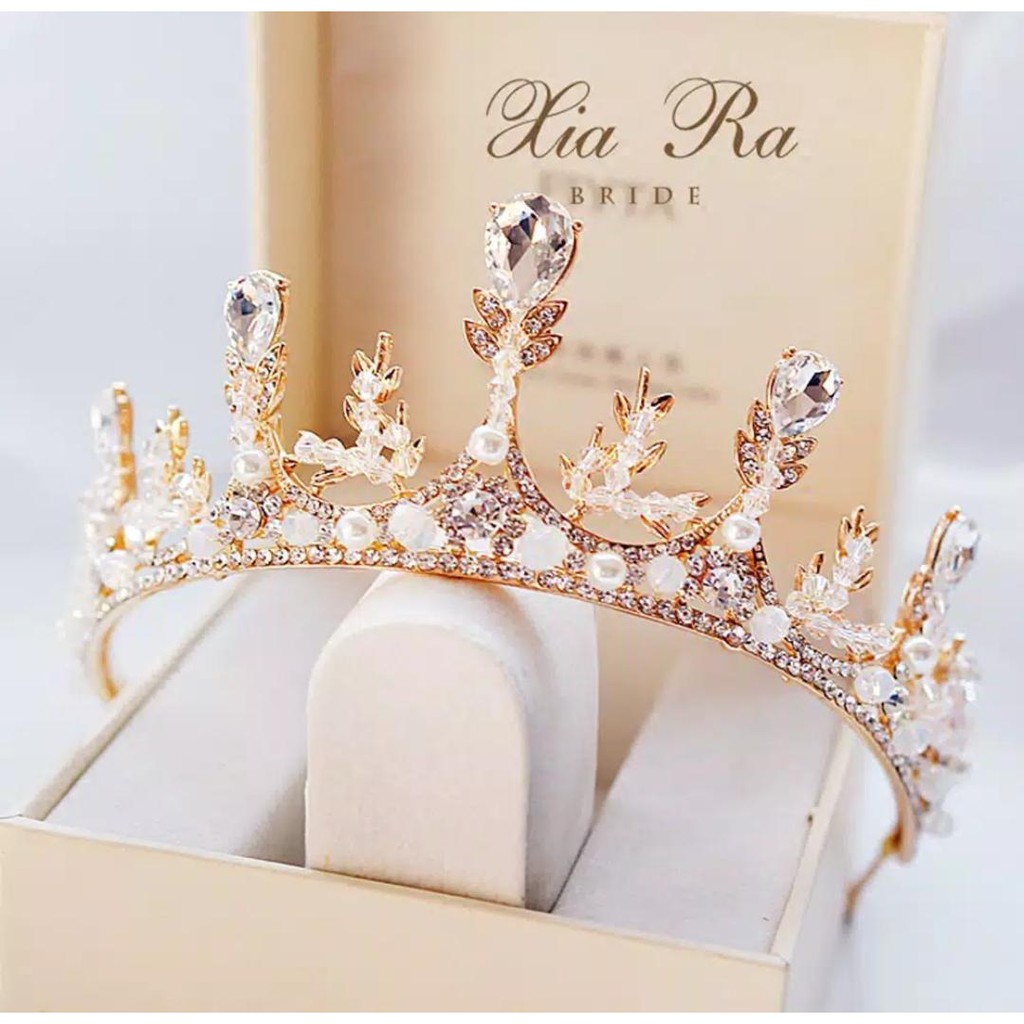 Tetes Air Crown - Mahkota Diamond Mutiara - Aksesories Pengantin - Bride