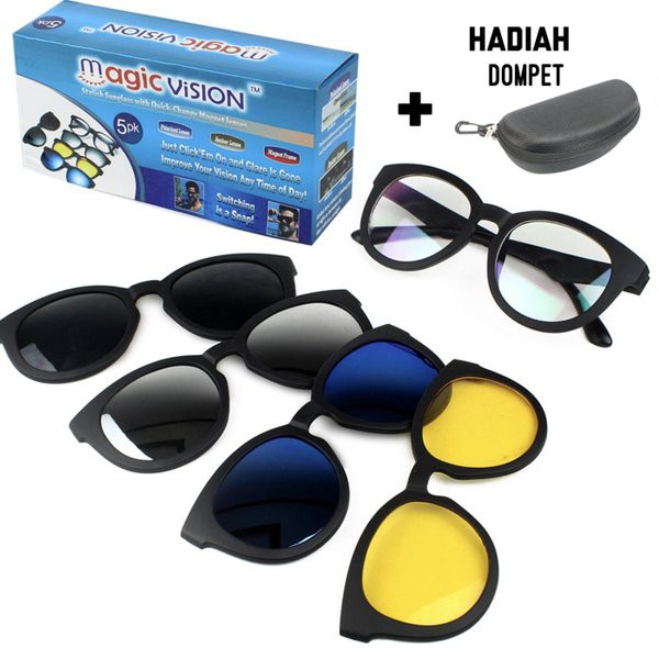 Magic Vision Kacamata 5 In 1 Sunglasses Magnet Bonus Dompet Kaca Mata