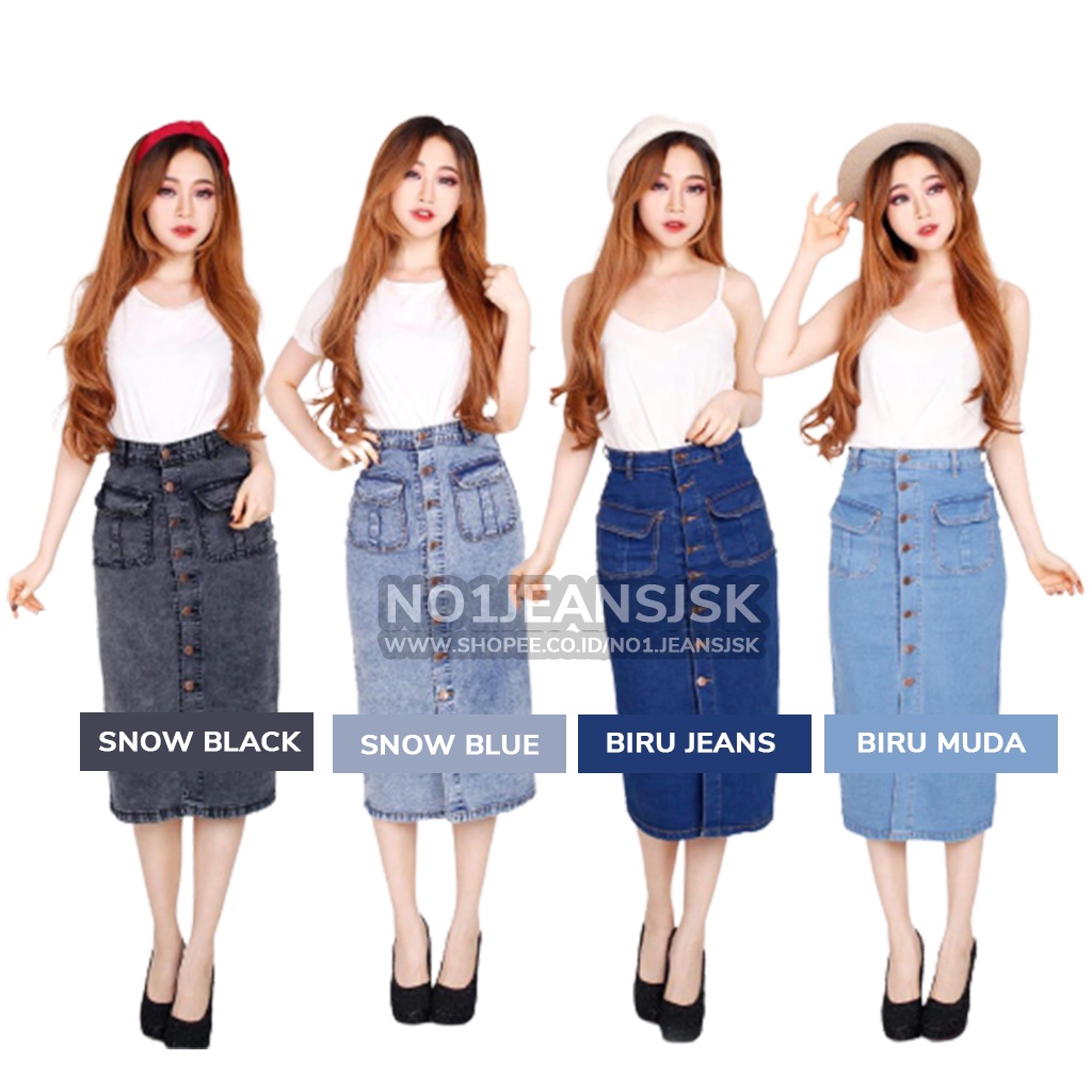 ROK JEANS PANJANG - ROK JEANS KANCING - ROK JEANS - ROK WANITA - BUTTON SKIRT - ROK WANITA KEKINIAN