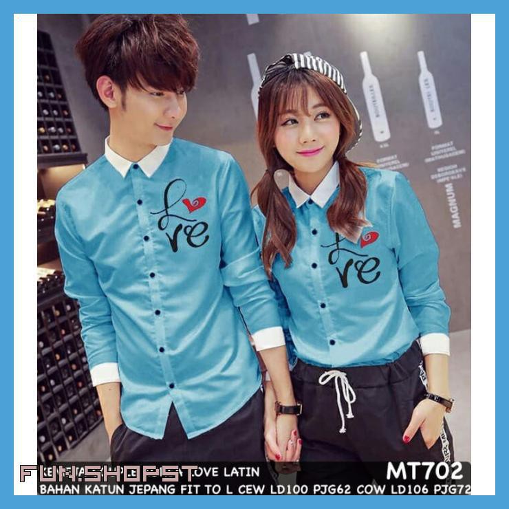 KEMEJA COUPLE/KEMEJA PASANGAN/BAJU COUPLE KOREA LOVE LATIN  - PUTIH