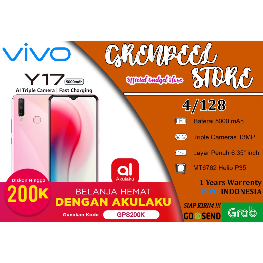 Jual VIVO Y17 4/128 RAM 4GB INTERNAL 128GB PEARL PINK & MINERAL BLUE