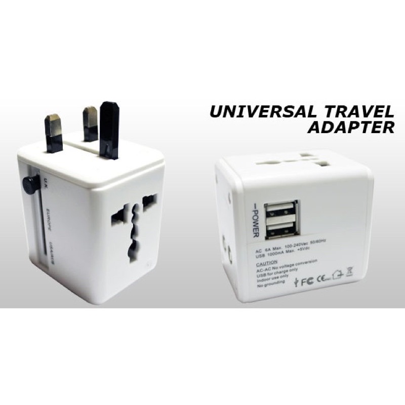 Universal Adapter 2 USB Ports Adaptor AU US UK EU plug travel