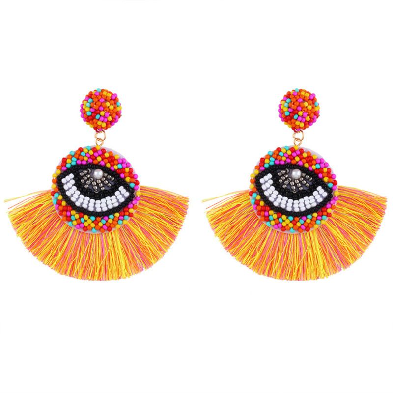 Siy Anting Kait Gantung Statement Desain Mata Besarrumbai Manikmanik Warna Warni Gaya Bohemian Untuk Wanita