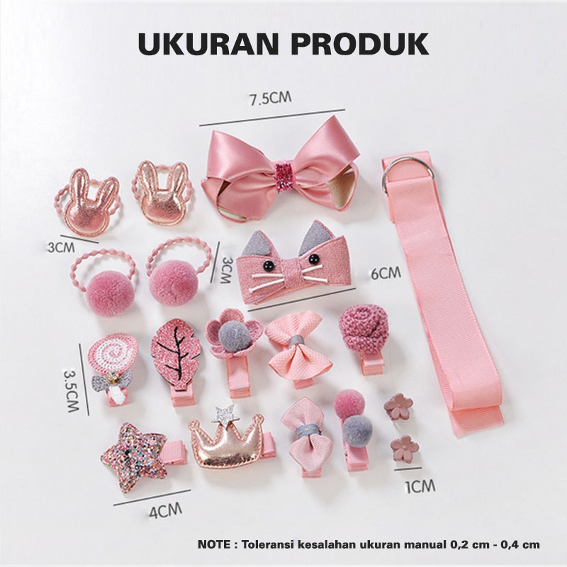 Jepit Rambut Korea Anak Perempuan Motif Telinga Kelinci 17 Pcs / Set Aksesoris Hiasan Rambut fashion korea AK143