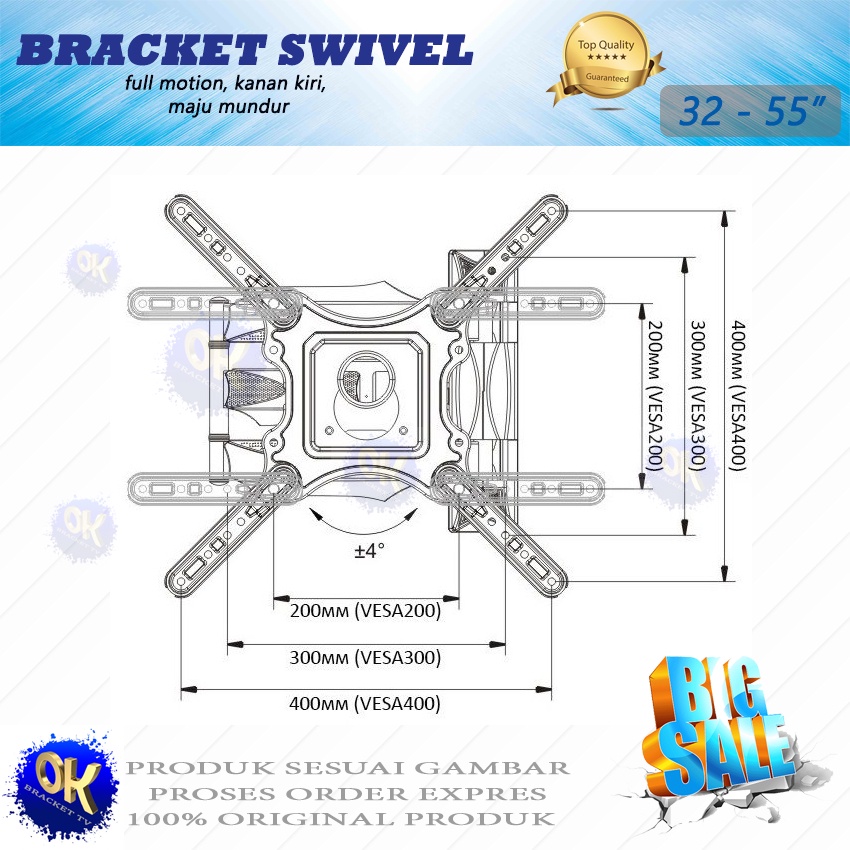 Bracket tv / brecket tv swivel 55 50 49 43 32 inch / NB P4 North Bayou P4