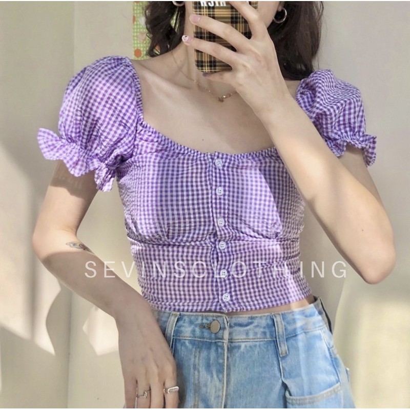 Sevins - Blouse anya/blouse korean fashion/blouse kotak kotak/ blouse square