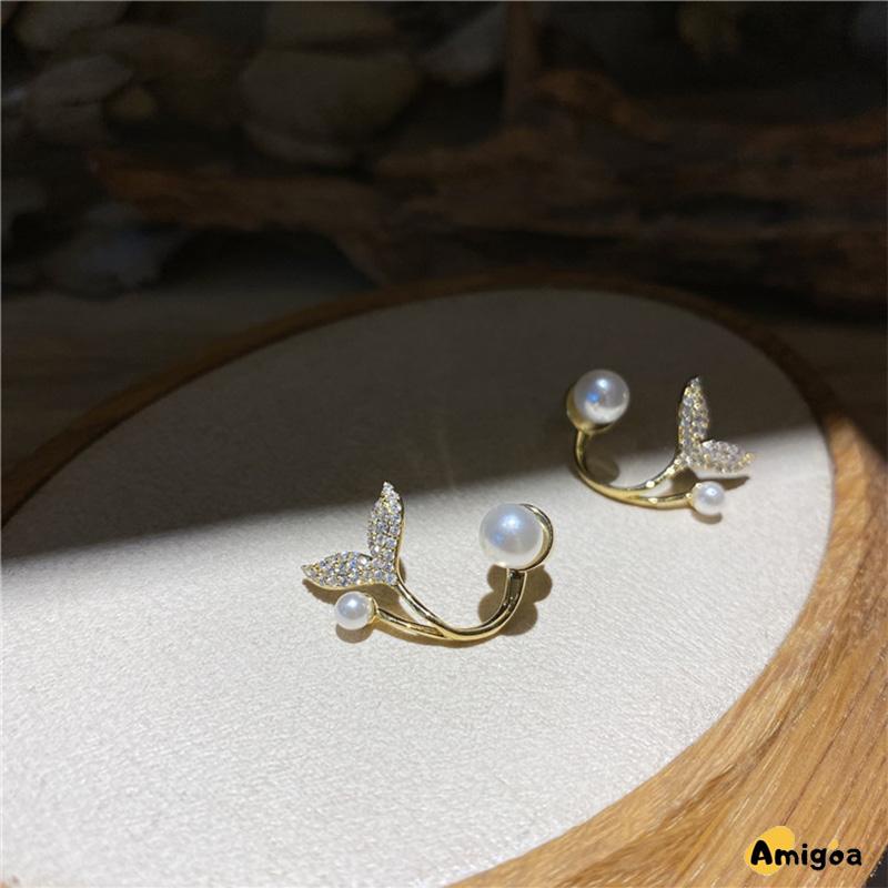 Anting Tusuk Silver 925 Wanita Desain Ekor Ikan Hias Mutiara 2021 - AG2