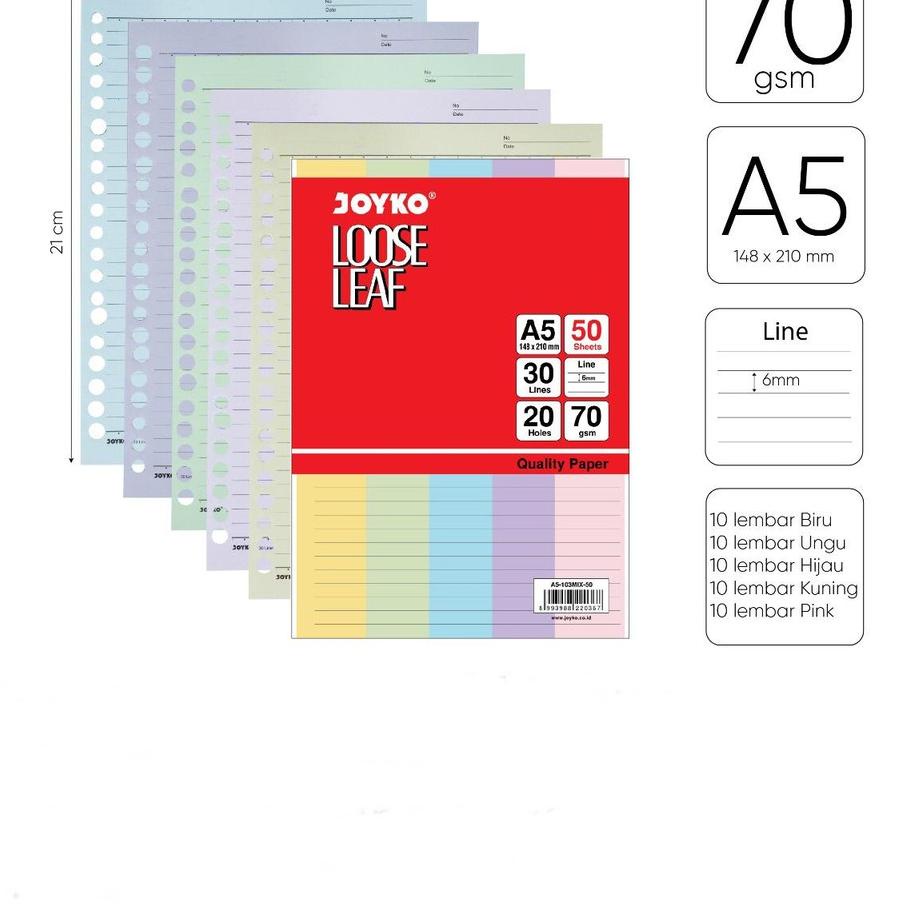 

Promo besar.. Loose Leaf Garis Warna Joyko A5-103MIX
