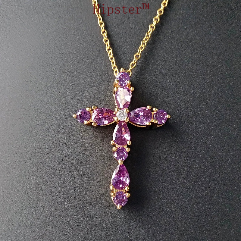 New Hot Fashion Exquisite Natural Amethyst Cross Pendant Necklace