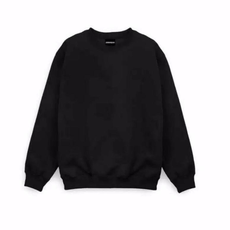 Mgp73 CREWNECK POLOS PRIA/WANITA (BAYAR DI TEMPAT) BASIC HITAM KATUN .: