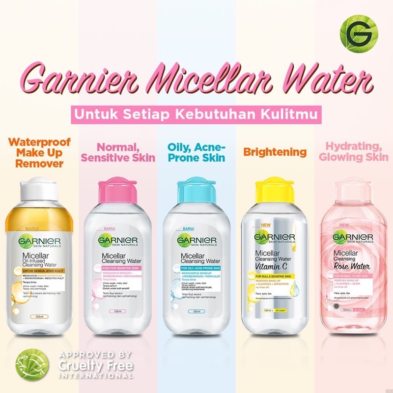 GARNIER Micellar Water Pink | Blue Biru | Bi-phase Oil | Vit C Kuning | Rose Water 50ml 125ml 400ml