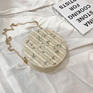 Kawna REGINA - Tas Selempang Bulat Wanita Sling Bag Kanvas Rajut - Putih