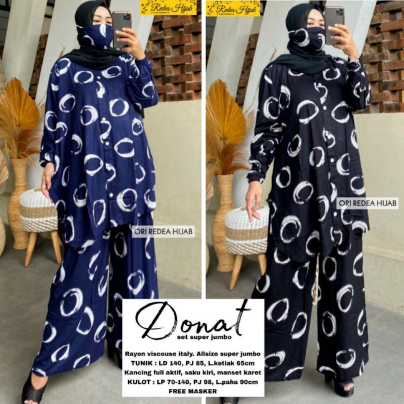 Oneset LD 140 150 XXXXXL Super Jumbo Setelan Wanita One Set Viscose Daily Set Motif Donat #2 Redea