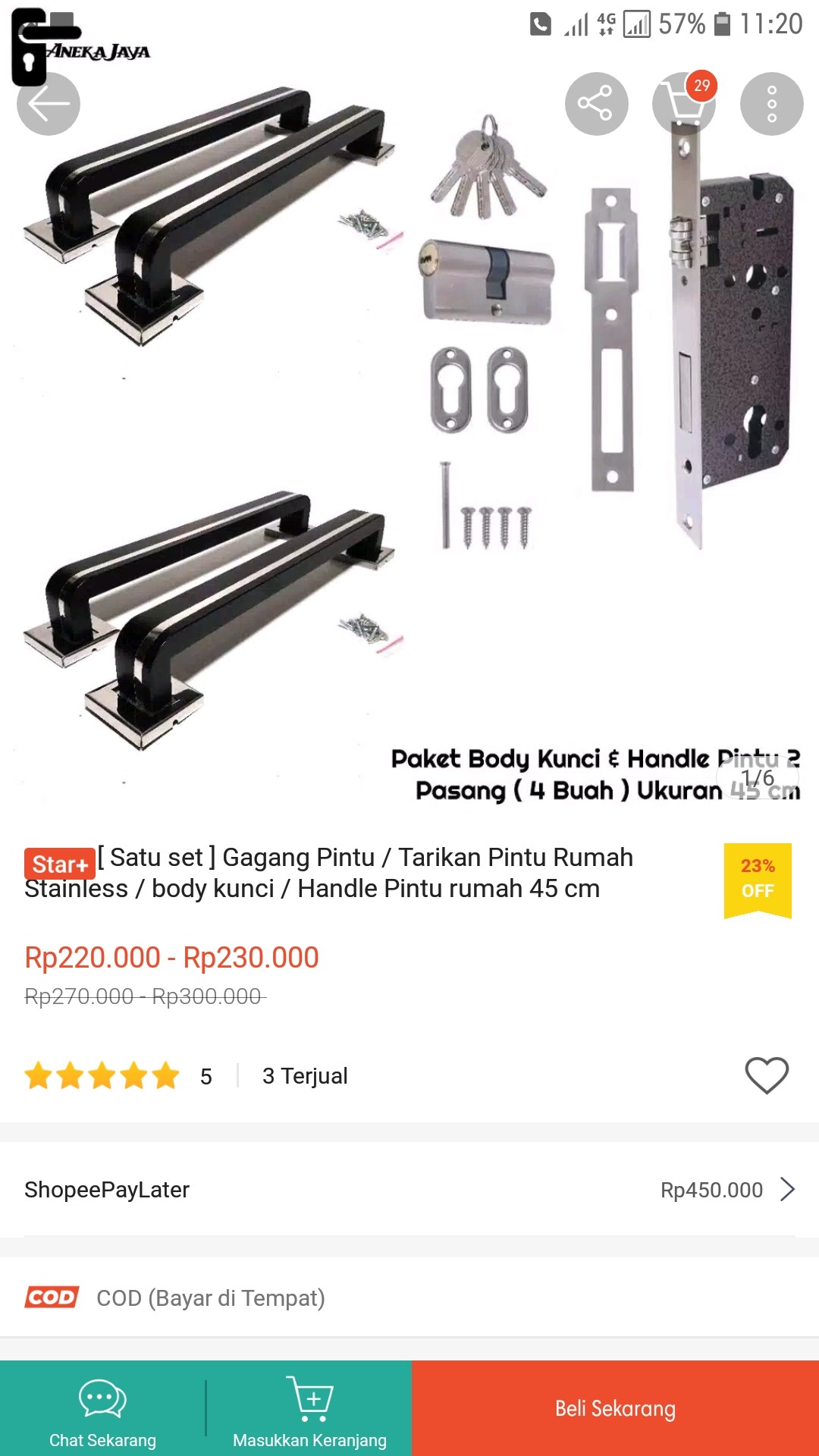 [ Satu Set ] Gagang Pintu / Tarikan Pintu Rumah Stainless / Body Kunci / Handle Pintu Rumah 45 Cm