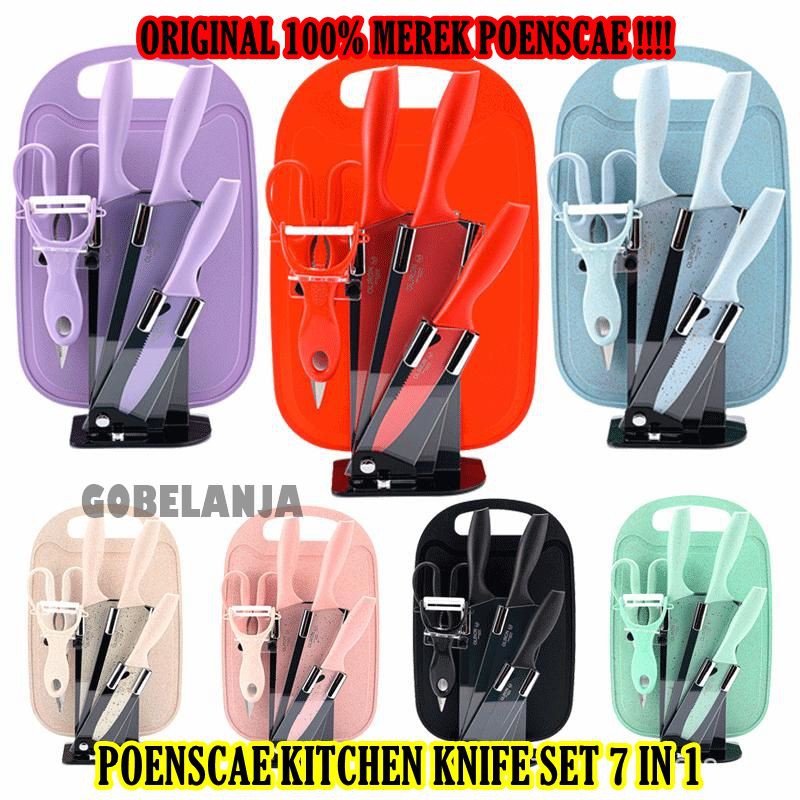 7 in 1 Kitchen Knife Set / Talenan, Pisau, Pengupas, Gunting Dapur Set