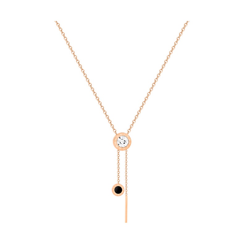 Kalung Rantai Rose Gold 18K Wanita Liontin Rumbai Angka Romawi Bahan Titanium Steel Gaya Korea