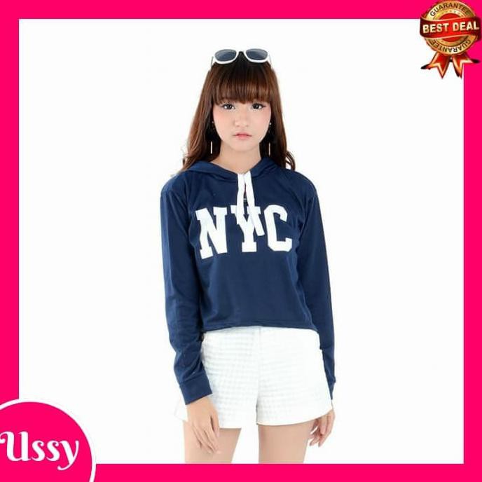 SWEATER HOODIE WANITA 655 - BAJU SWEATER CROP WANITA 655 - HITAM FASHION FAVORIT